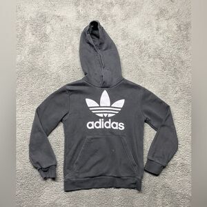 Adidas Hoodie Sweatshirt Kids XS Black Logo Graphic Long Sleeve Pull Over